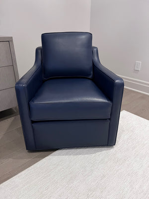2 Ethan Allen Wes Leather Swivel Chairs in 'Odessa Indigo L5088' (*retail $5,664)