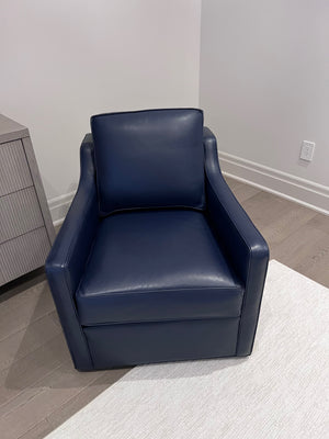 2 Ethan Allen Wes Leather Swivel Chairs in 'Odessa Indigo L5088' (*retail $5,664)