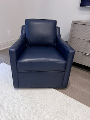 2 Ethan Allen Wes Leather Swivel Chairs in 'Odessa Indigo L5088' (*retail $5,664)