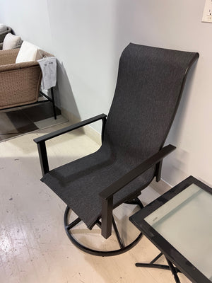 2 Black Sling Swivel Chairs + Folding Side Table