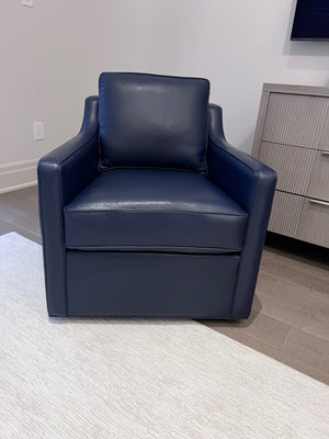 2 Ethan Allen Wes Leather Swivel Chairs in 'Odessa Indigo L5088' (*retail $5,664)
