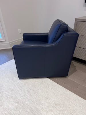 2 Ethan Allen Wes Leather Swivel Chairs in 'Odessa Indigo L5088' (*retail $5,664)