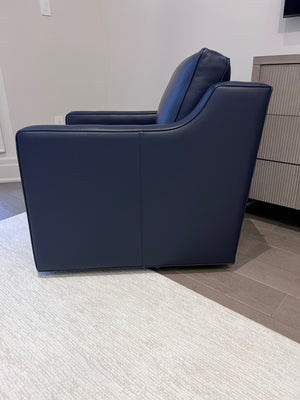 2 Ethan Allen Wes Leather Swivel Chairs in 'Odessa Indigo L5088' (*retail $5,664)