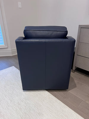 2 Ethan Allen Wes Leather Swivel Chairs in 'Odessa Indigo L5088' (*retail $5,664)