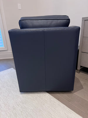2 Ethan Allen Wes Leather Swivel Chairs in 'Odessa Indigo L5088' (*retail $5,664)