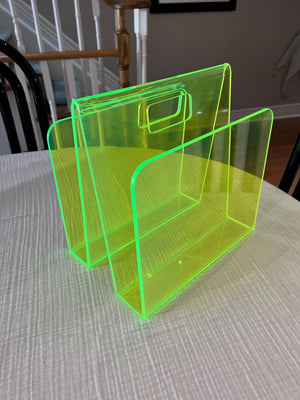 Green Neon Lucite Acrylic Modernist Magazine Rack, 1990's