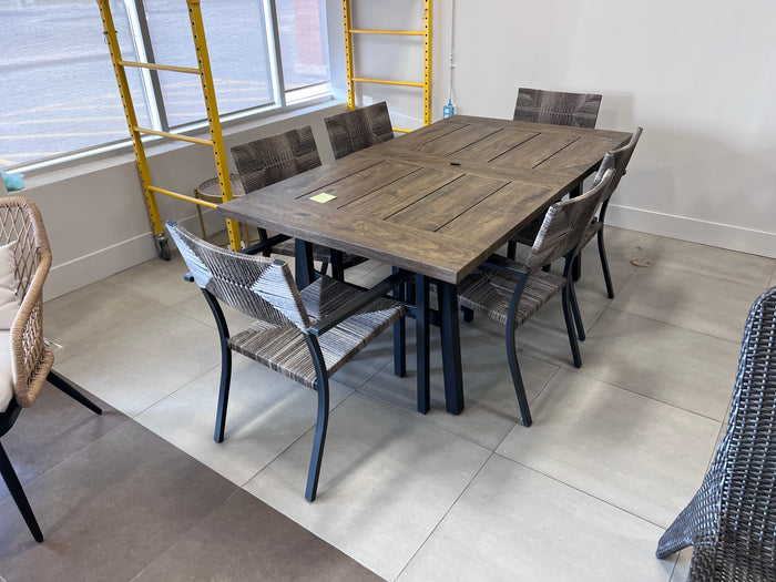 Dining Table + 6 Chairs, Steel Faux Wood