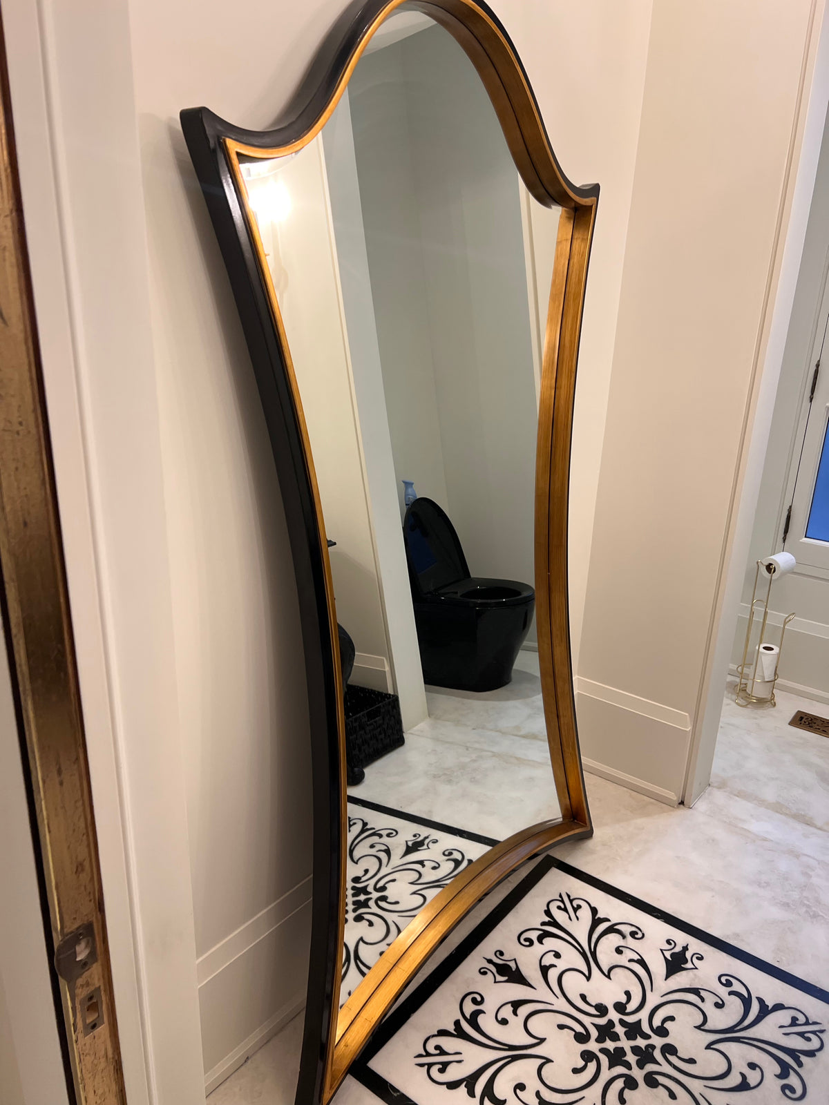 Martin Daniel Interiors Black/Gold Curved Floor Mirror (*retail $3,000)