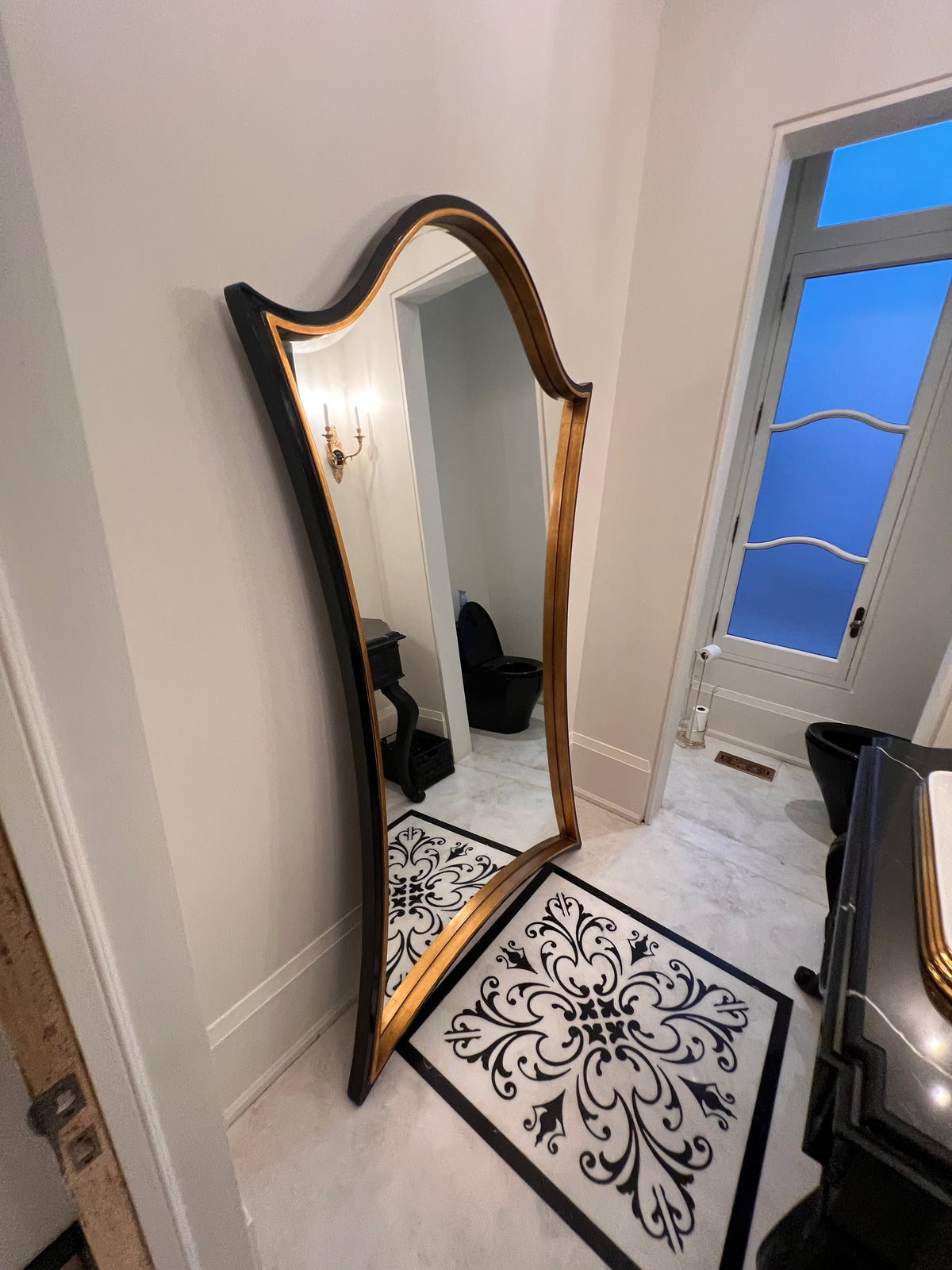 Martin Daniel Interiors Black/Gold Curved Floor Mirror (*retail $3,000)
