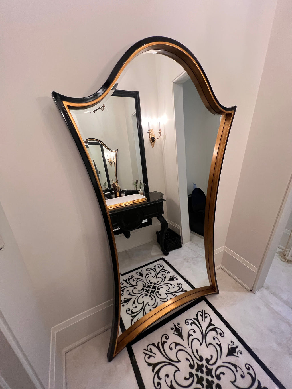 Martin Daniel Interiors Black/Gold Curved Floor Mirror (*retail $3,000)