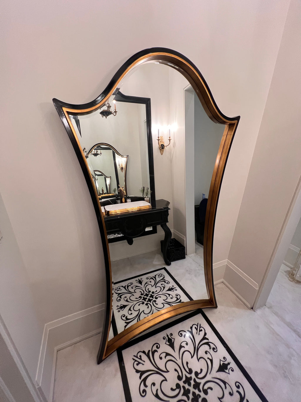 Martin Daniel Interiors Black/Gold Curved Floor Mirror (*retail $3,000)