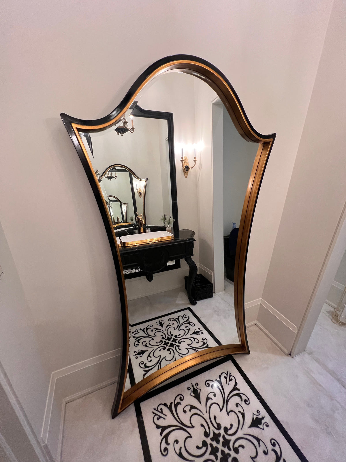 Martin Daniel Interiors Black/Gold Curved Floor Mirror (*retail $3,000)