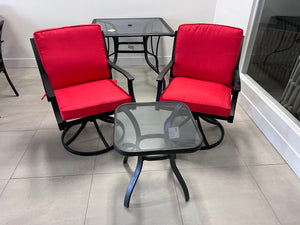 3 pc Set- 2 Swivel Chairs with Red Cushions + Side Table