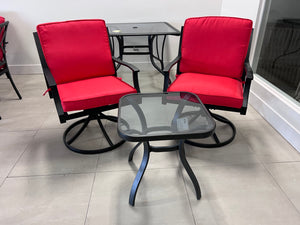 3 pc Set- 2 Swivel Chairs with Red Cushions + Side Table