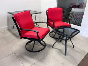 3 pc Set- 2 Swivel Chairs with Red Cushions + Side Table