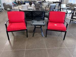 3 pc Set- 2 Chairs with Red Cushions + Side Table