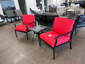 3 pc Set- 2 Chairs with Red Cushions + Side Table