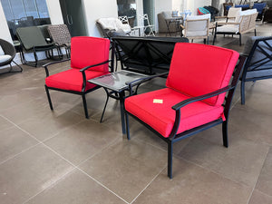 3 pc Set- 2 Chairs with Red Cushions + Side Table