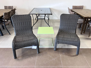 3 pc Set- 2 Wicker Stackable Chairs + Green Steel Side Table