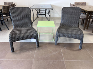 3 pc Set- 2 Wicker Stackable Chairs + Green Steel Side Table