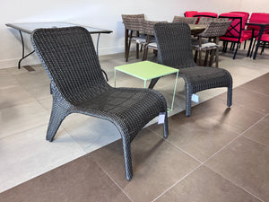 3 pc Set- 2 Wicker Stackable Chairs + Green Steel Side Table