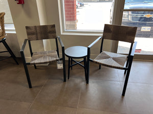 3 pc Set- 2 Wicker Chairs + Black Steel Side Table