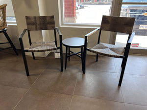 3 pc Set- 2 Wicker Chairs + Black Steel Side Table
