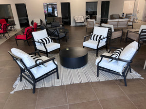 5 pc Set-  4 Club Chairs with White Cushions + Round Coffee Table