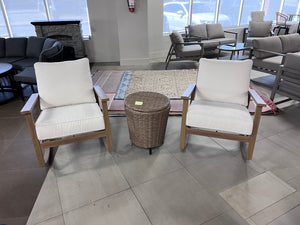 2 Rocking Chairs with White Cushions + Wicker Side Table/Cooler