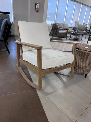 2 Rocking Chairs with White Cushions + Wicker Side Table/Cooler