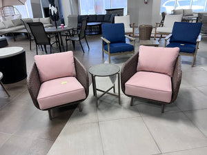 2 Wicker Club Chairs + Side Side Table