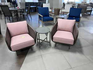 2 Wicker Club Chairs + Side Side Table