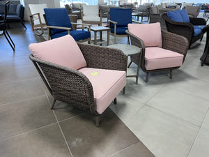 2 Wicker Club Chairs + Side Side Table