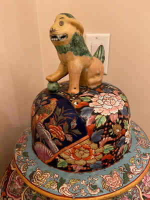 Large Vintage Chinese Foo Dog Lidded Floor Vase on Stand, c. 1980s