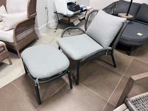 Lounge Chair with Footstool, Grey Cushions