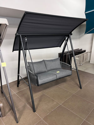 2 Person Wicker Swing with Grey Cushions