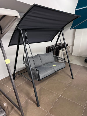2 Person Wicker Swing with Grey Cushions