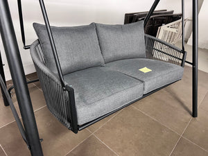 2 Person Wicker Swing with Grey Cushions