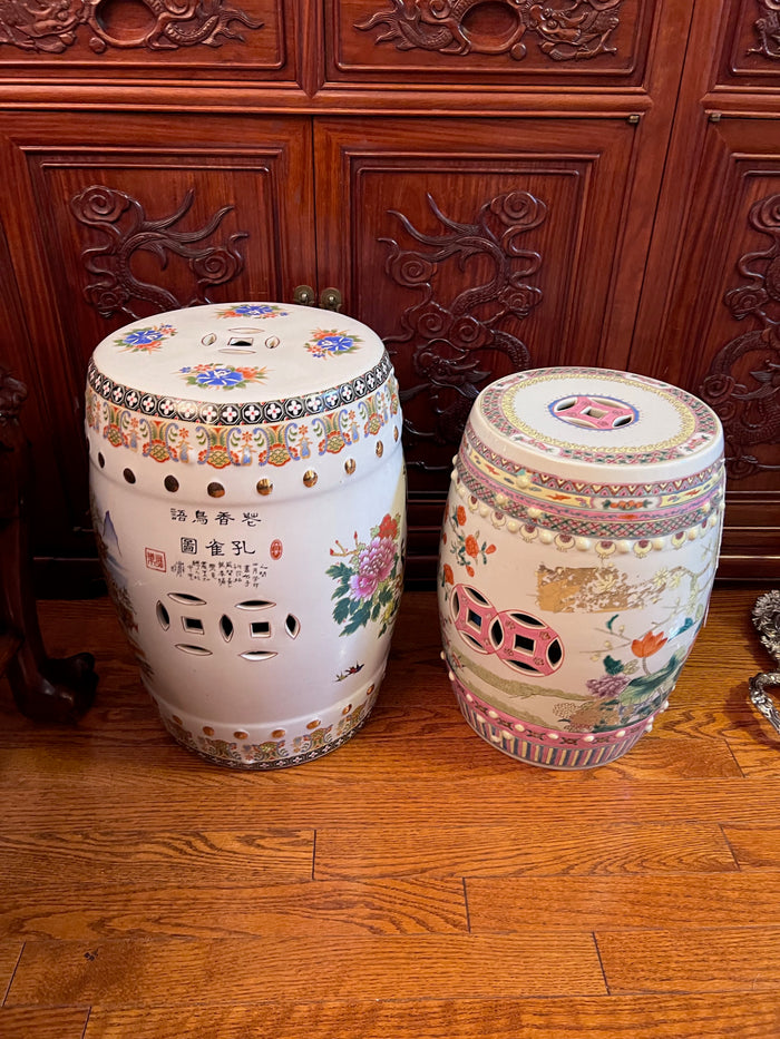 2 Chinese Famille Rose Porcelain Garden Stools