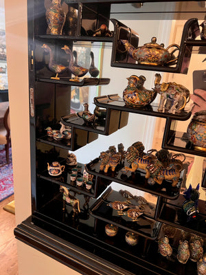 Small Oriental Wall Display Cabinet, with miniature Cloisonné Lot