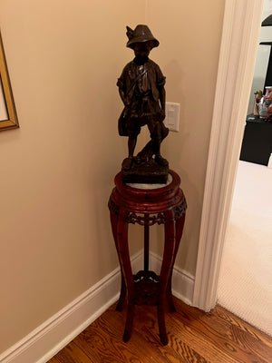 Composite Sculpture 'Boy Poacher' After Auguste Moreau, on Pedestal Stand