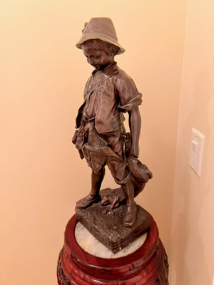 Composite Sculpture 'Boy Poacher' After Auguste Moreau, on Pedestal Stand