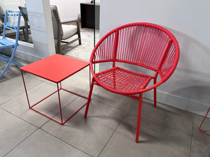 Red Wicker Egg Chair + Side Table