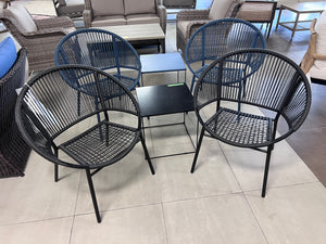 2 Black Wicker Egg Chairs + Side Table
