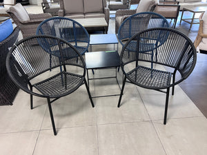 2 Black Wicker Egg Chairs + Side Table
