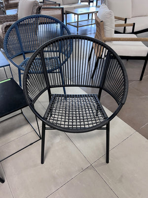 2 Black Wicker Egg Chairs + Side Table