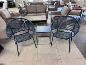 2 Blue Wicker Egg Chairs + Side Table