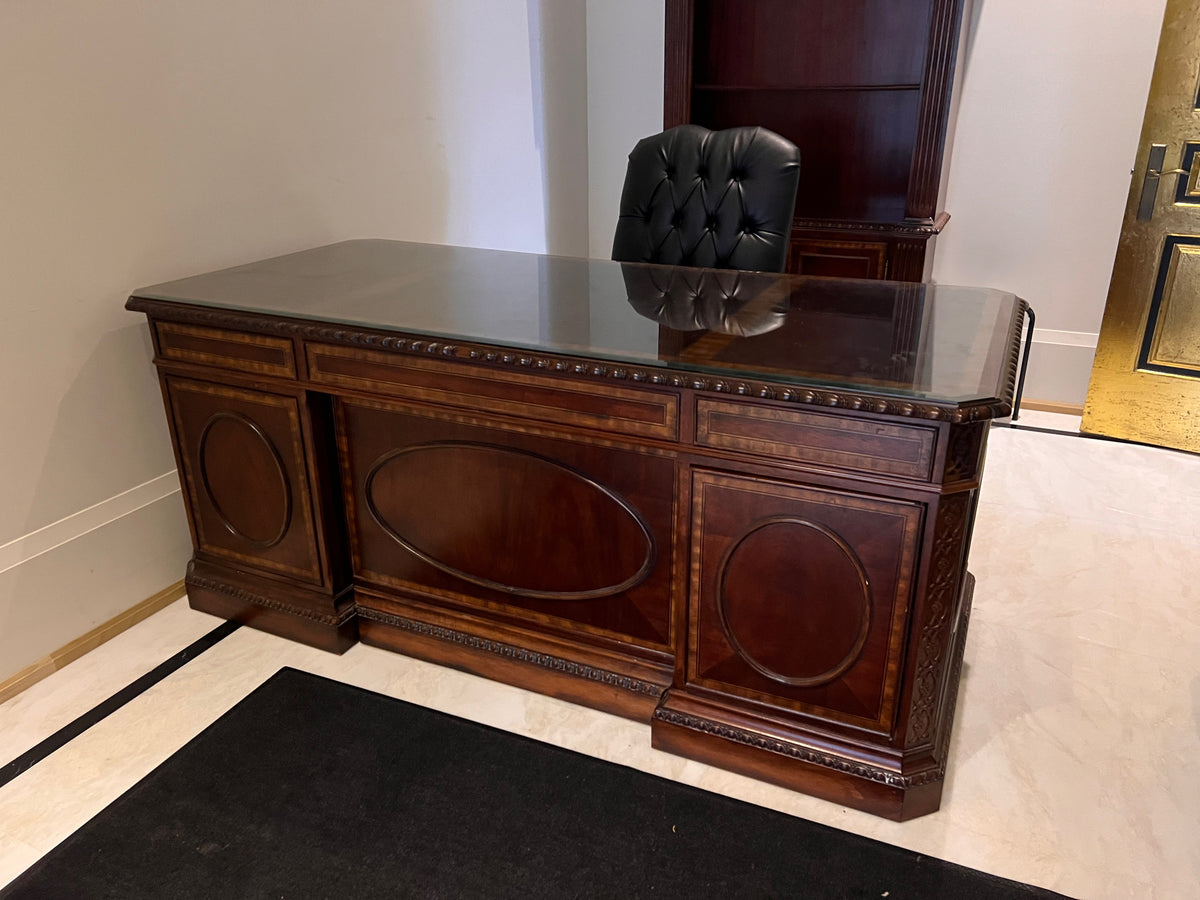 Universal Furniture Executive Desk w/ Custom Glass Top