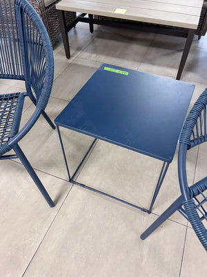 2 Blue Wicker Egg Chairs + Side Table