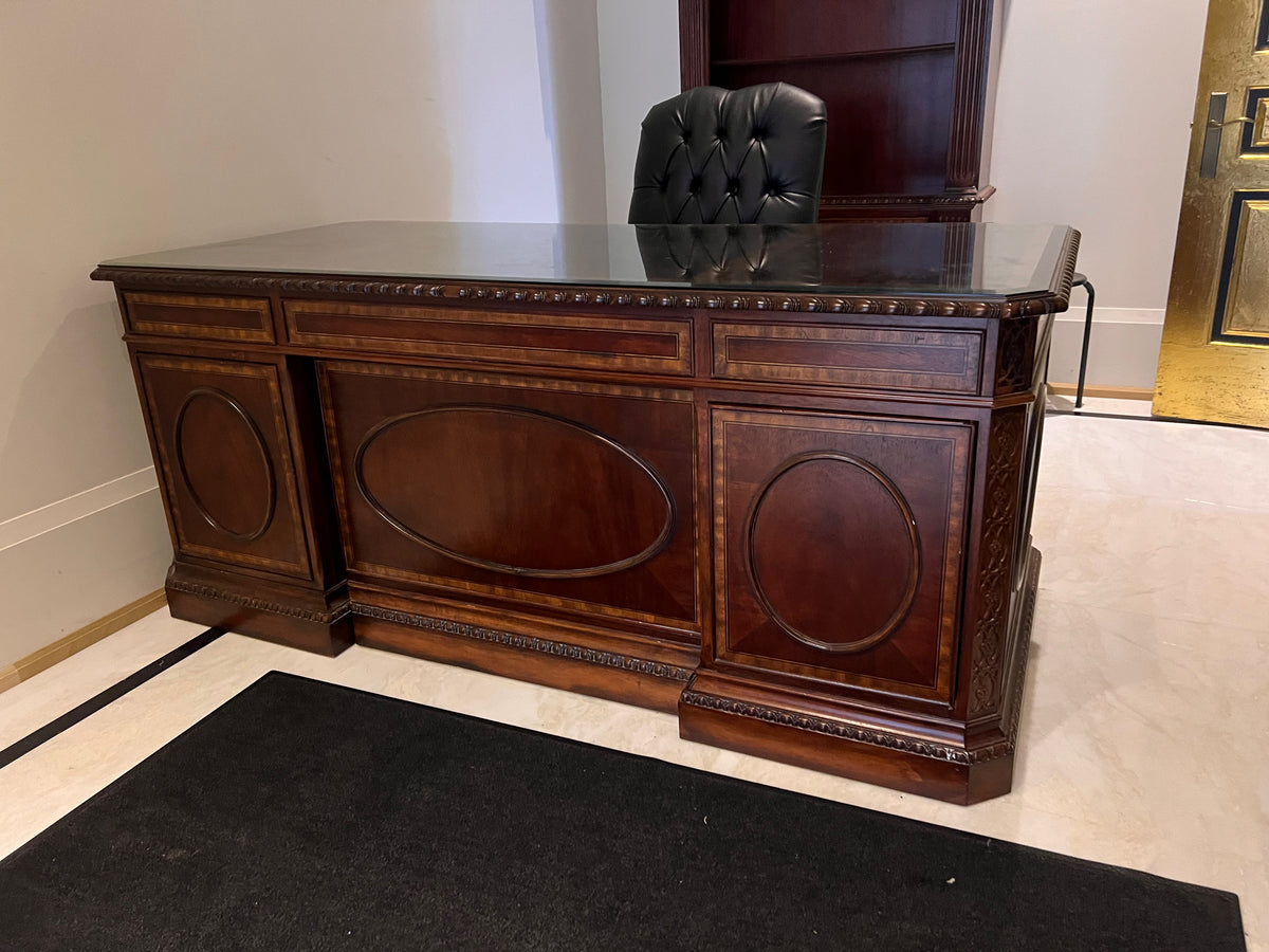Universal Furniture Executive Desk w/ Custom Glass Top
